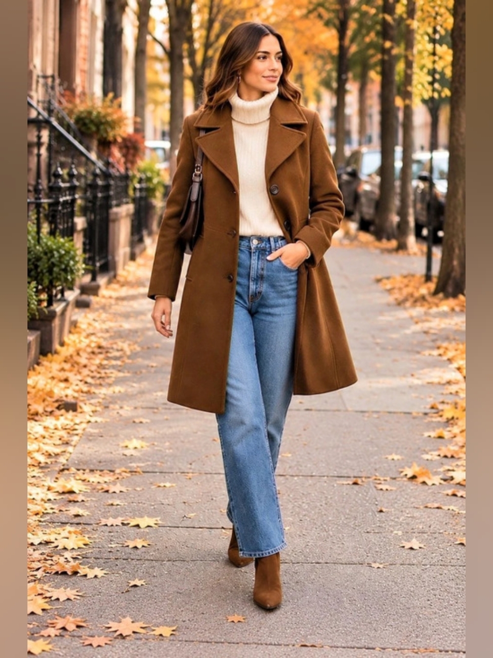 DKNY Wool Cashmere Coat Chestnut Brown S/M Vintage 90s Minimalist Quiet Luxury